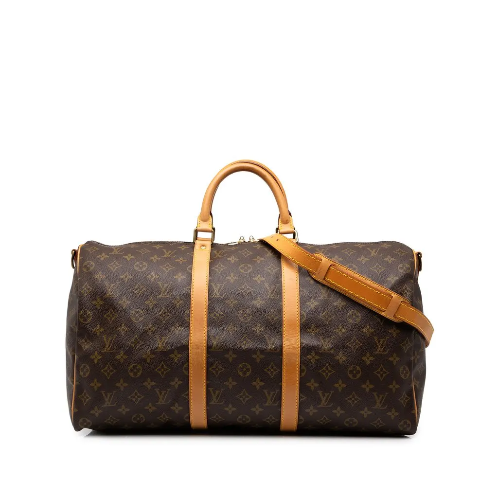 Louis Vuitton Monogram Keepall Bandouliere 50 Brown Canvas Good - Front View