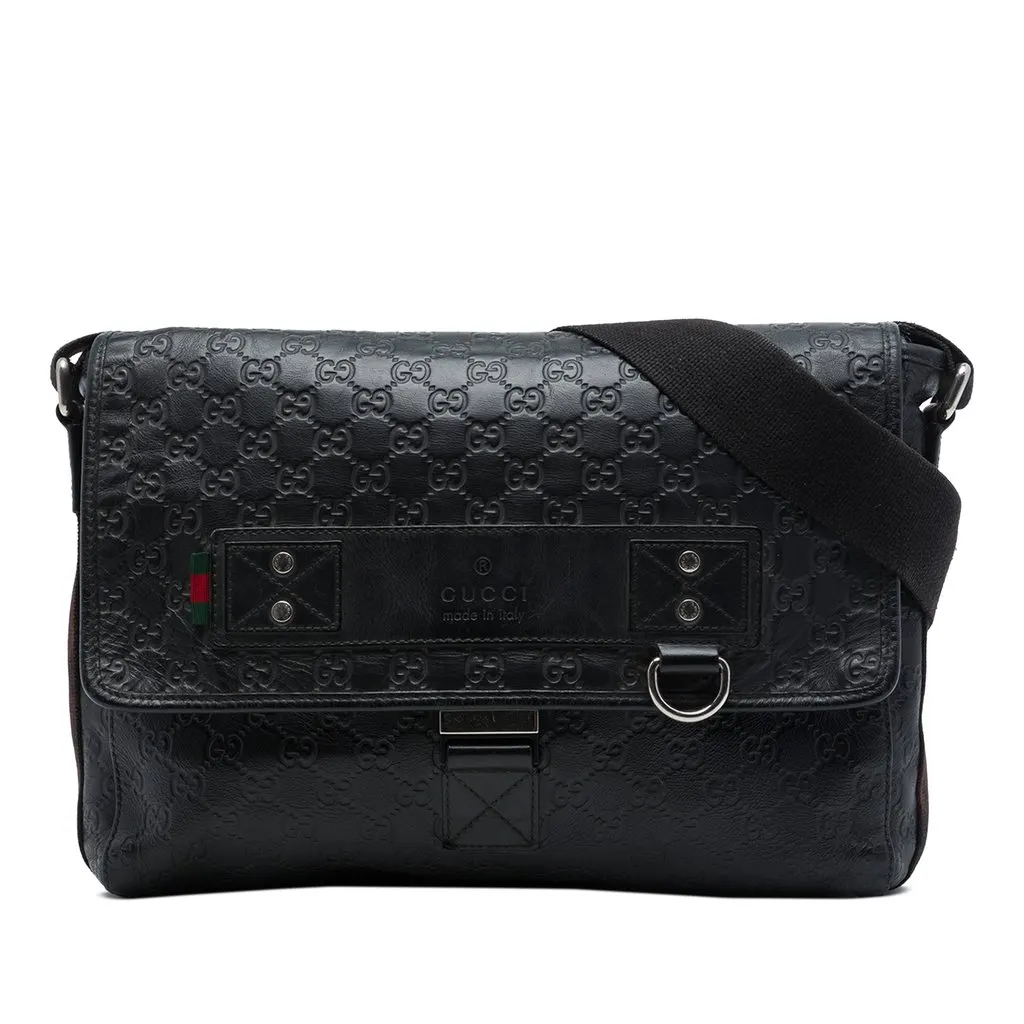 Gucci Guccissima Web Crossbody Black Leather Good - Front View