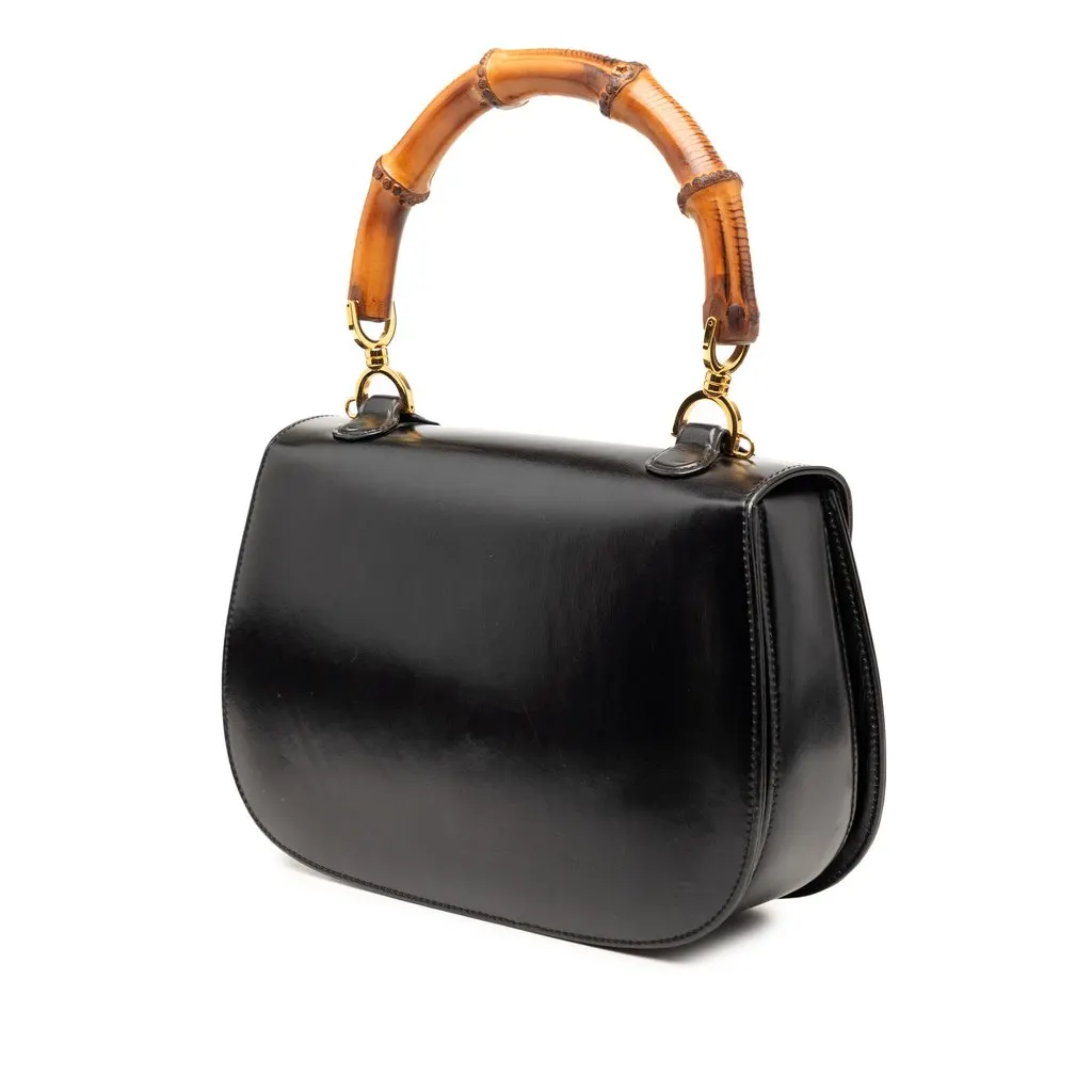 Gucci Calfskin Bamboo Night Black Leather Very good - Back View