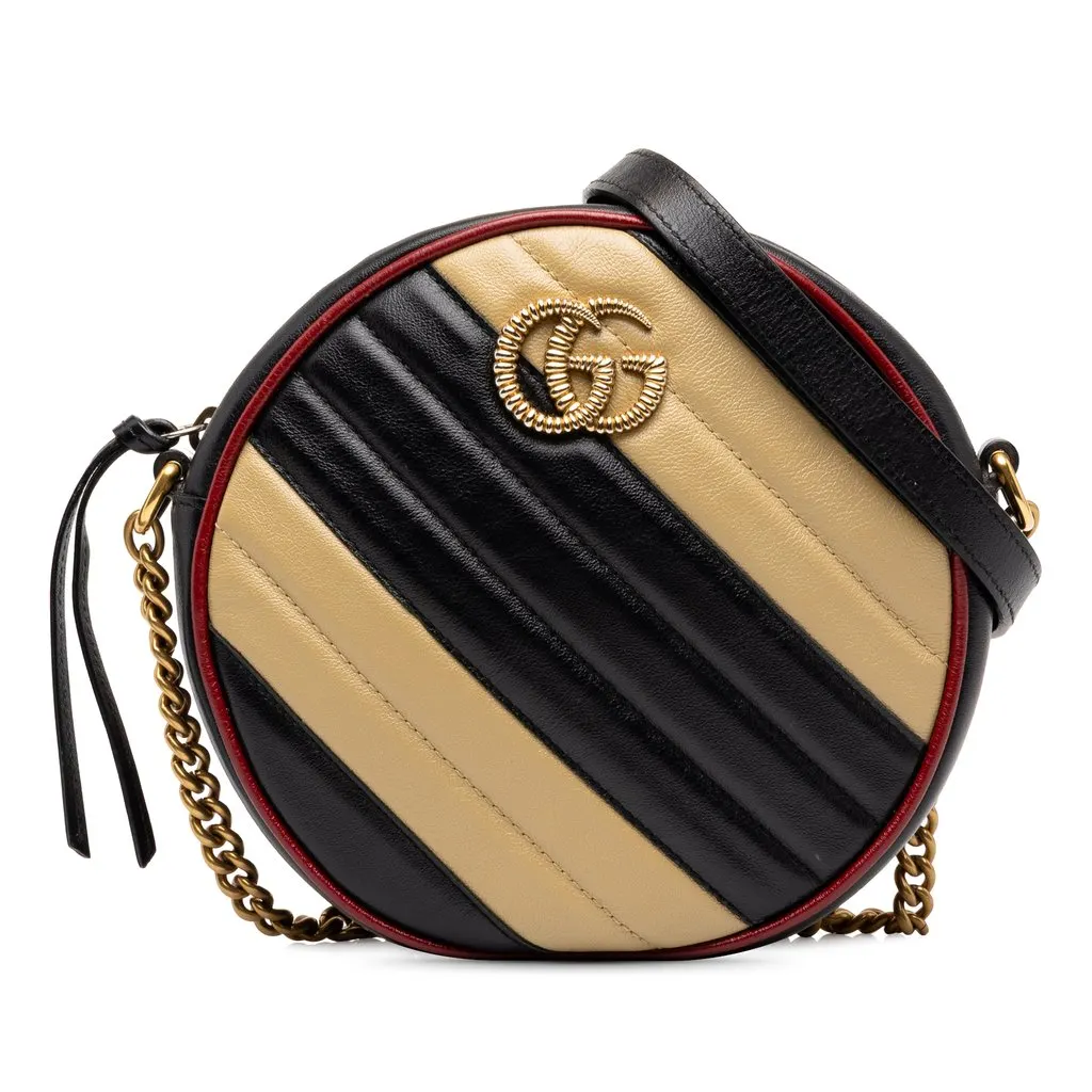Gucci Mini GG Marmont Matelasse Leather Torchon Round Crossbody Black Leather Good - Front View