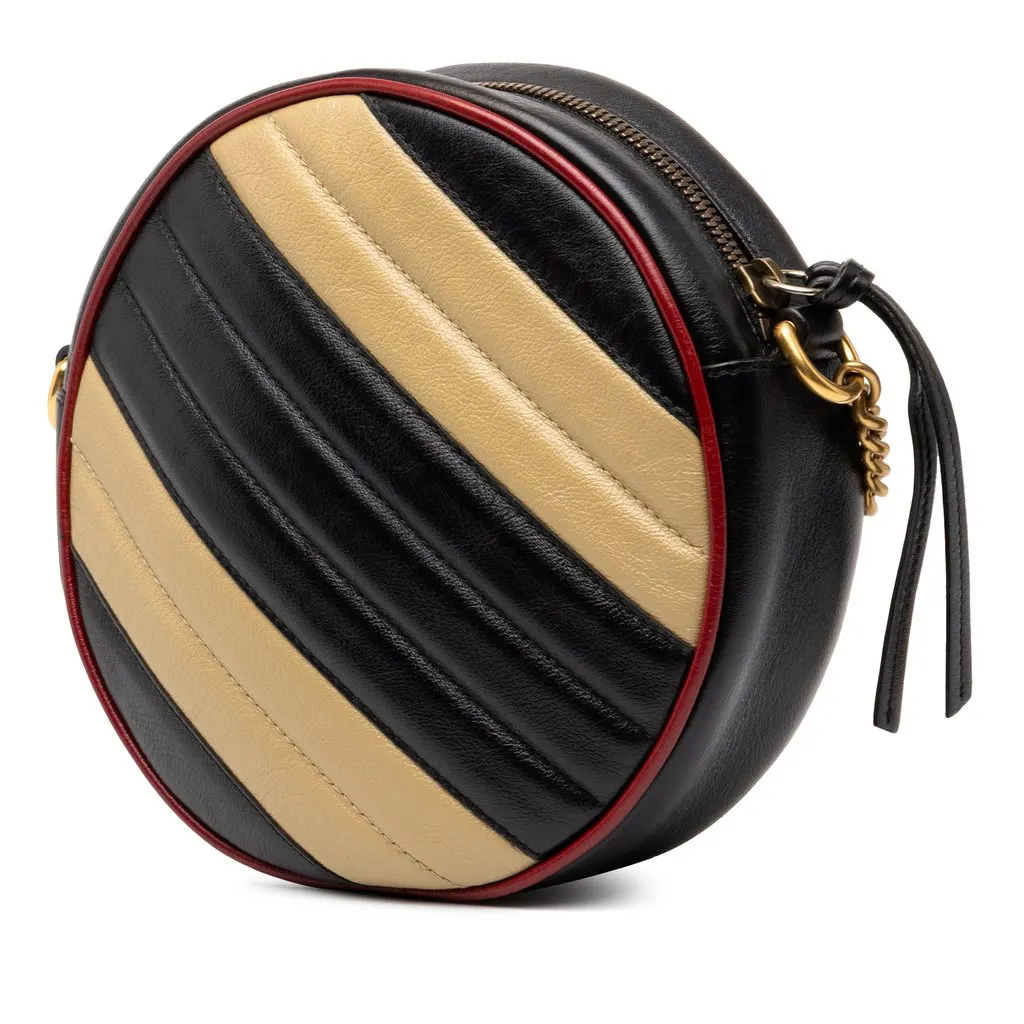 Gucci Mini GG Marmont Matelasse Leather Torchon Round Crossbody Black Leather Good - Back View
