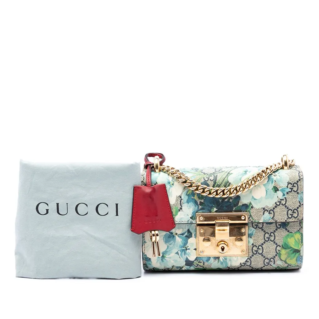 Gucci Small GG Supreme Blooms Padlock Crossbody Beige Mini