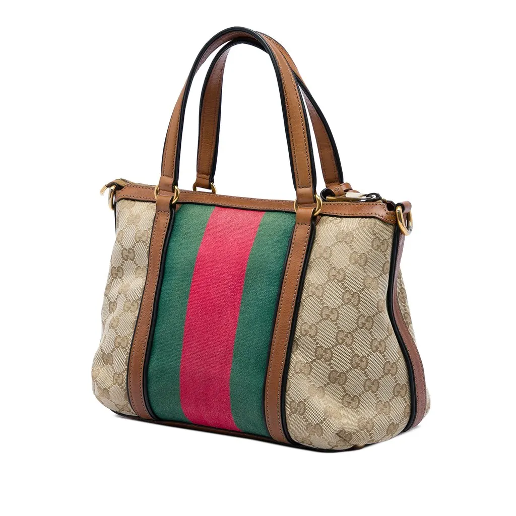 Gucci GG Canvas Bamboo Tassel Web Satchel Beige Canvas Very good - Back View