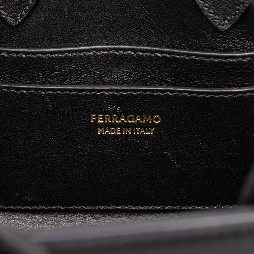 Salvatore Ferragamo Calfskin Hug Handbag XS Black Leather Very good - Box View