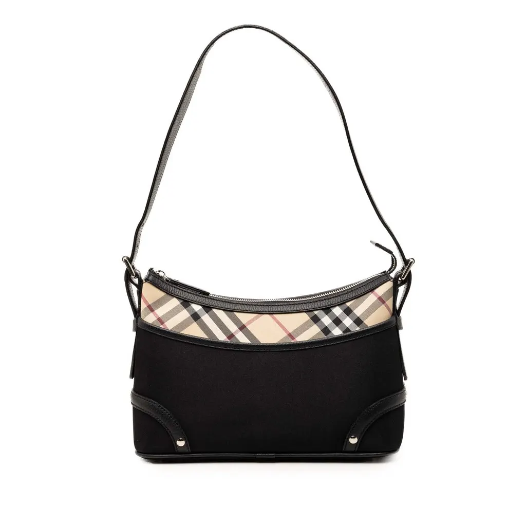 Burberry Nova Check Trimmed Canvas Shoulder Bag Black Very good - Front View