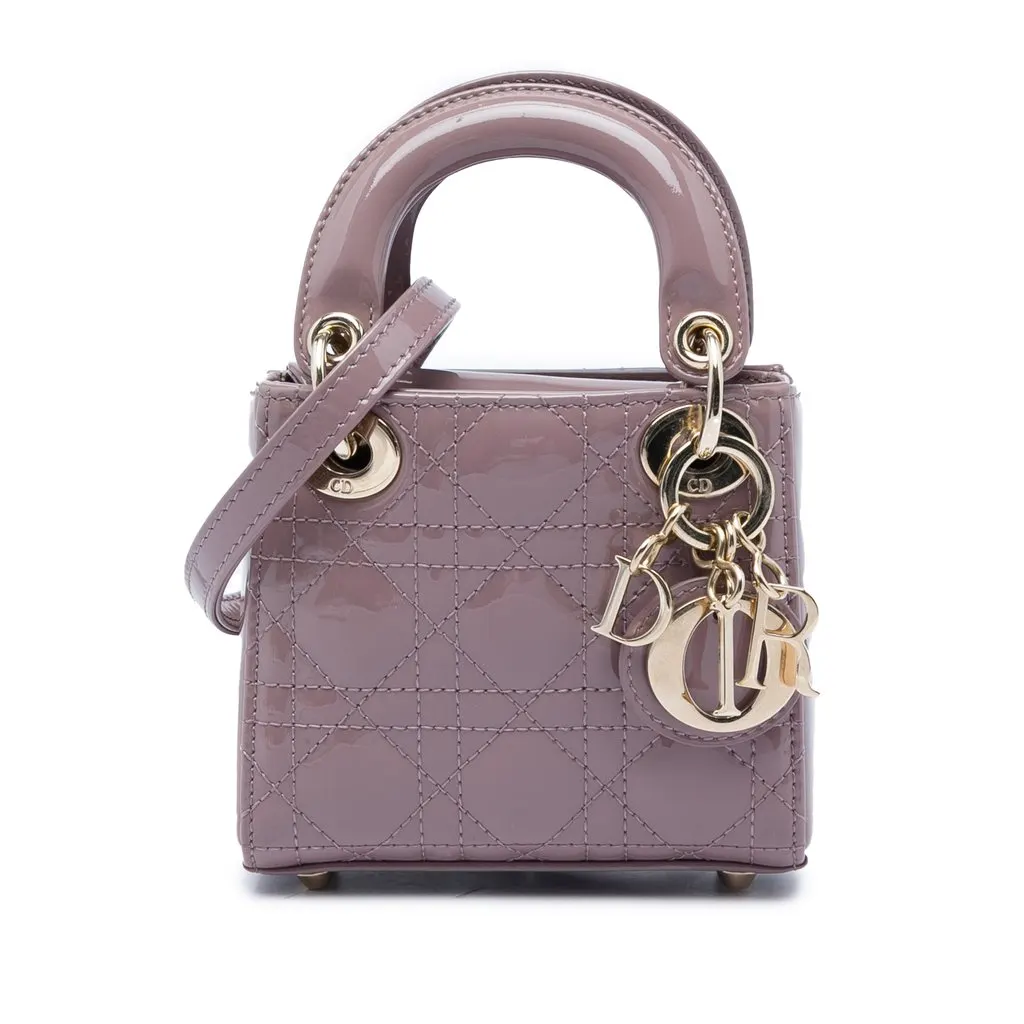 Dior Micro Patent Cannage Lady Dior Pink Leather Very good - Front View
