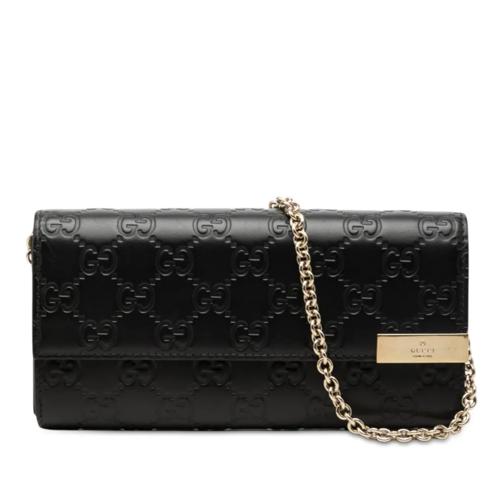 Gucci Guccissima Dice Wallet On Chain Black Leather Very good - Front View