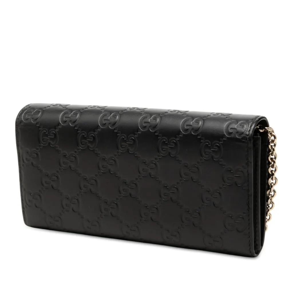 Gucci Guccissima Dice Wallet On Chain Black Leather Very good - Back View