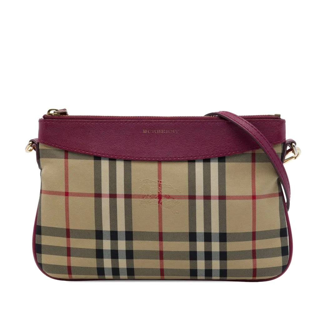 Burberry Haymarket Check Canvas Peyton Crossbody Beige Canvas Good - Front View