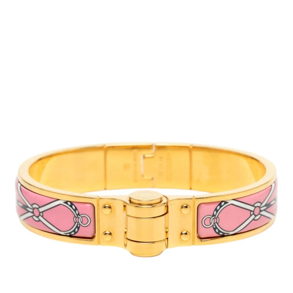 Hermès Narrow Charniere Uni Enamel Bracelet Pink Very good - Front View