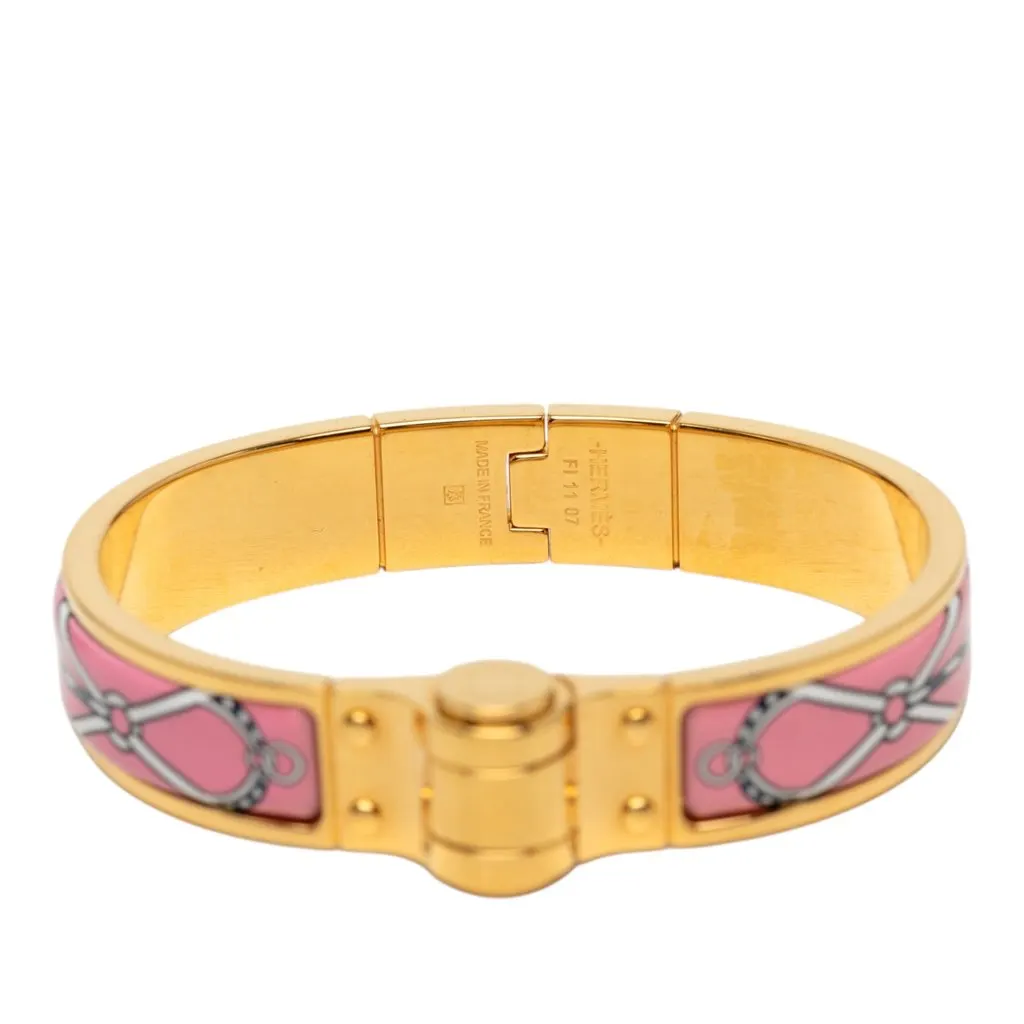 Hermès Narrow Charniere Uni Enamel Bracelet Pink Very good - Model View