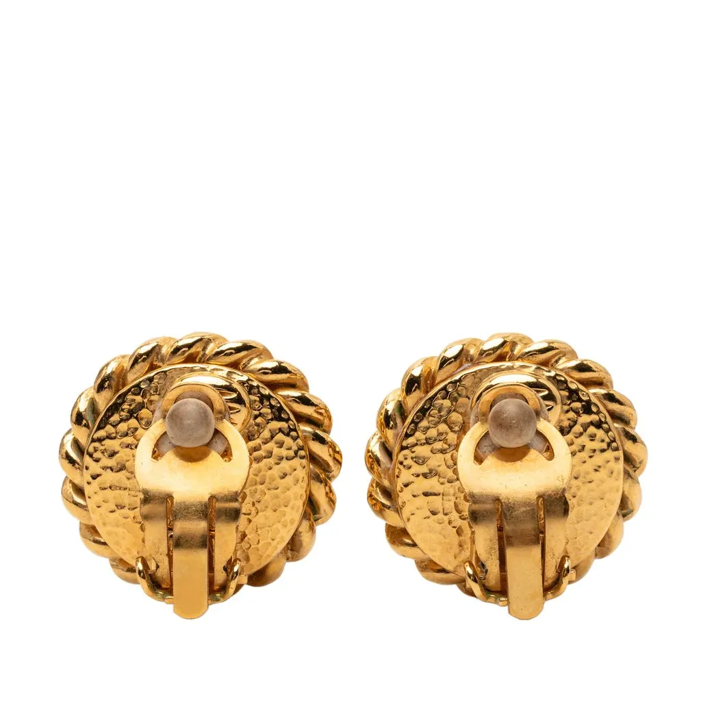 Chanel CC Gold Plated Faux Pearl Clip On Earrings Gold Metal Very good - Back View