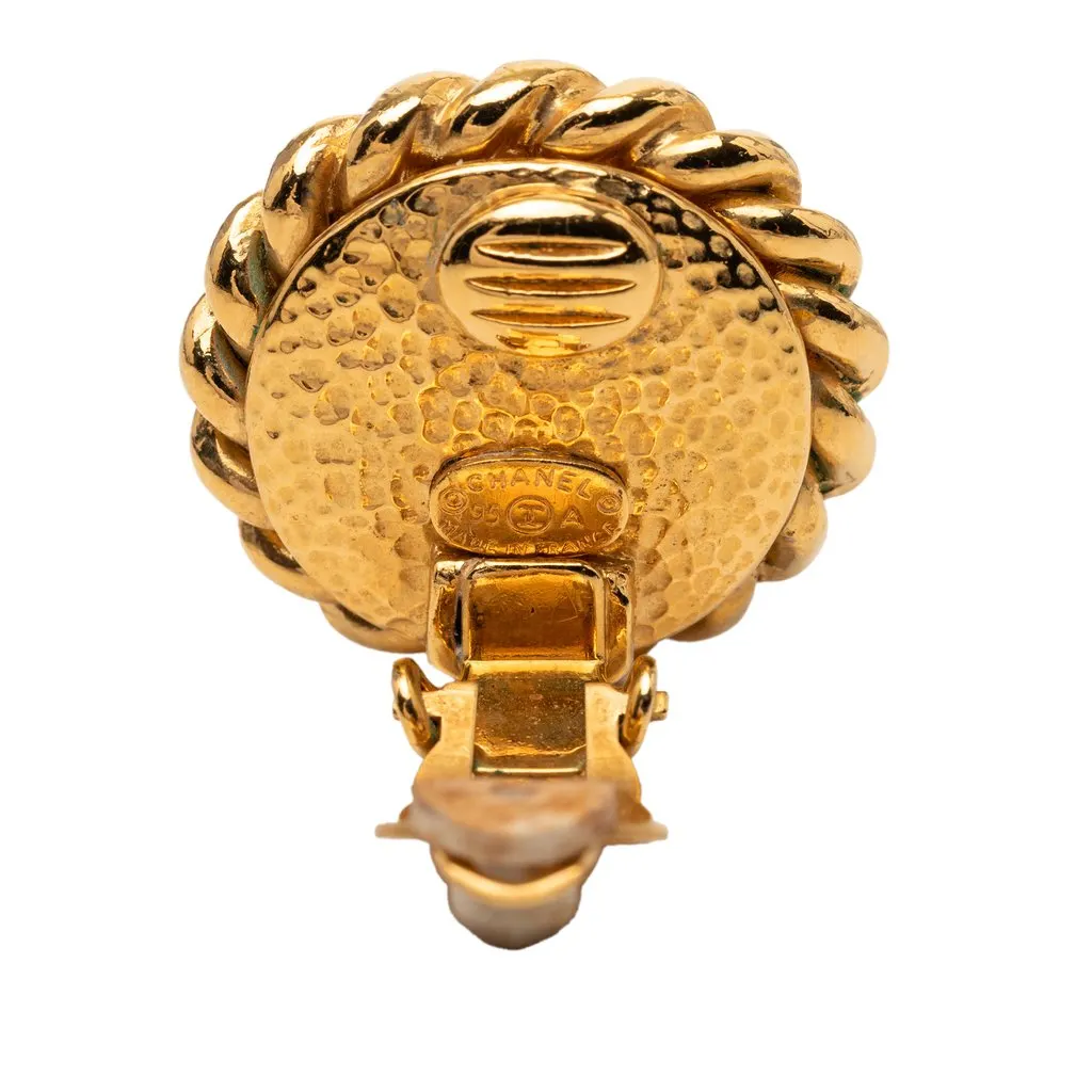 Chanel CC Gold Plated Faux Pearl Clip On Earrings Gold Metal Very good - Inside View