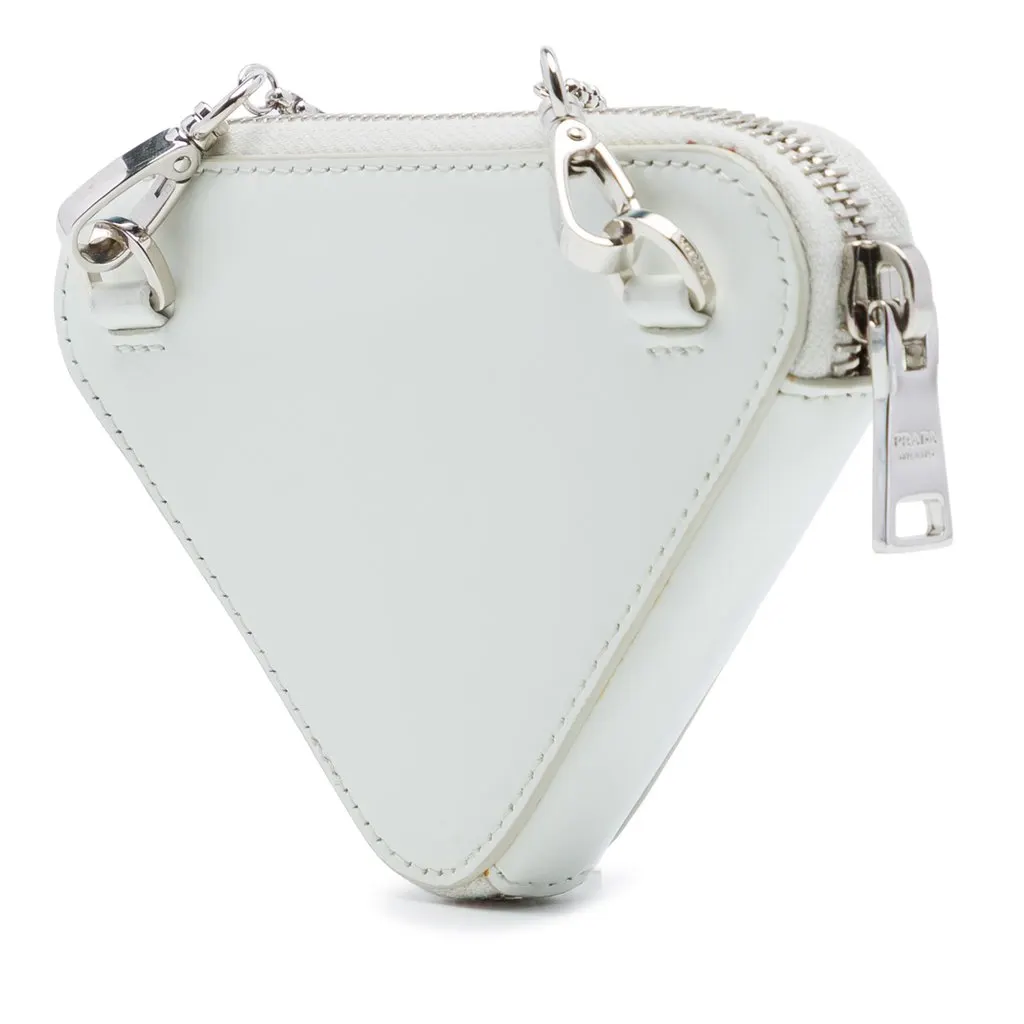 Prada Mini Brushed Leather Triangle Chain Pouch White Leather Very good - Back View