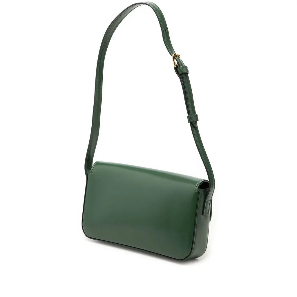 Celine Shiny Calfskin Claude Shoulder Bag Green Leather Very good - Back View