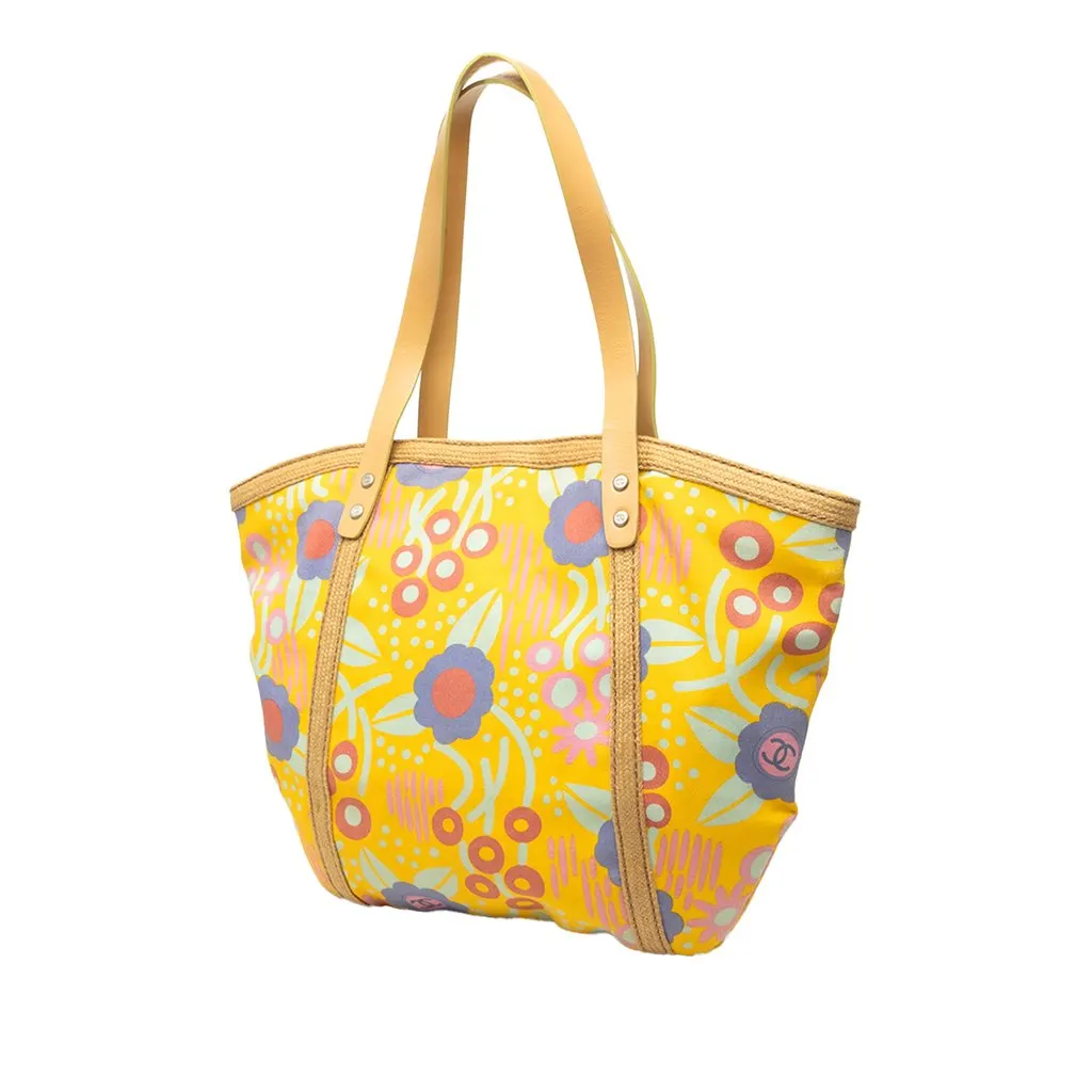 Chanel CC Canvas High Summer Flower Tote Yellow Canvas Good - Back View