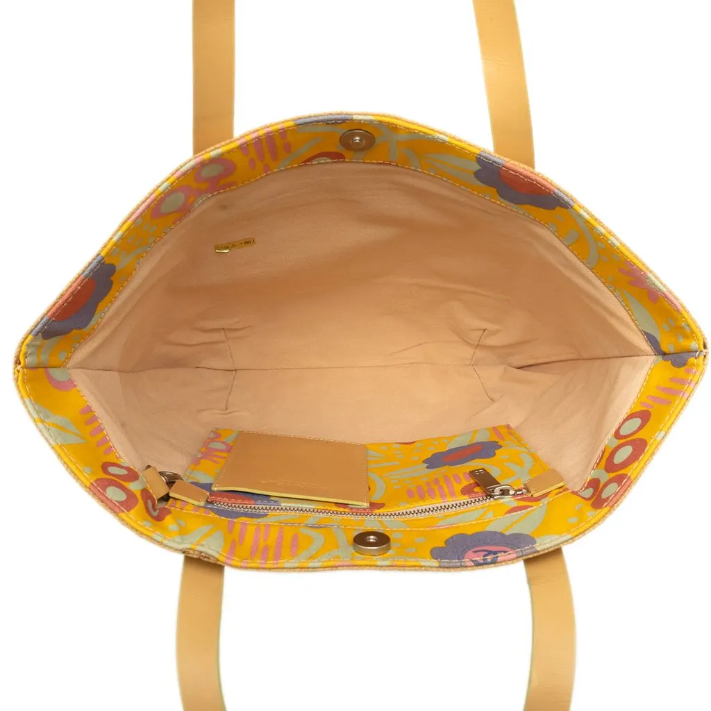 Chanel CC Canvas High Summer Flower Tote Yellow Canvas Good - Model View