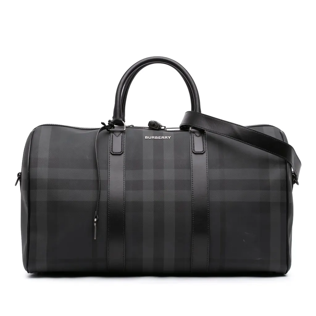 Burberry Smoke Check Coated Canvas Holdall Barrel Duffle Bag MultiColor Very good - Front View