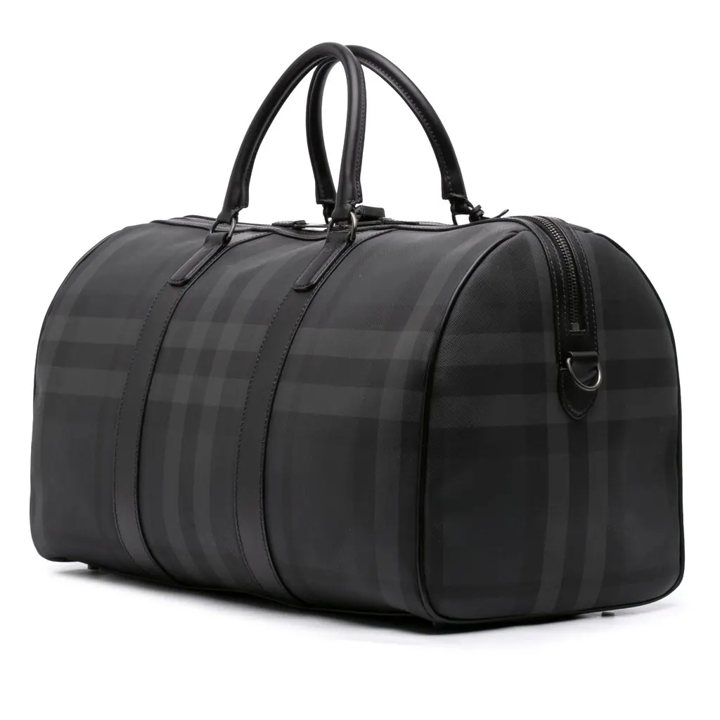 Burberry Smoke Check Coated Canvas Holdall Barrel Duffle Bag MultiColor Very good - Back View
