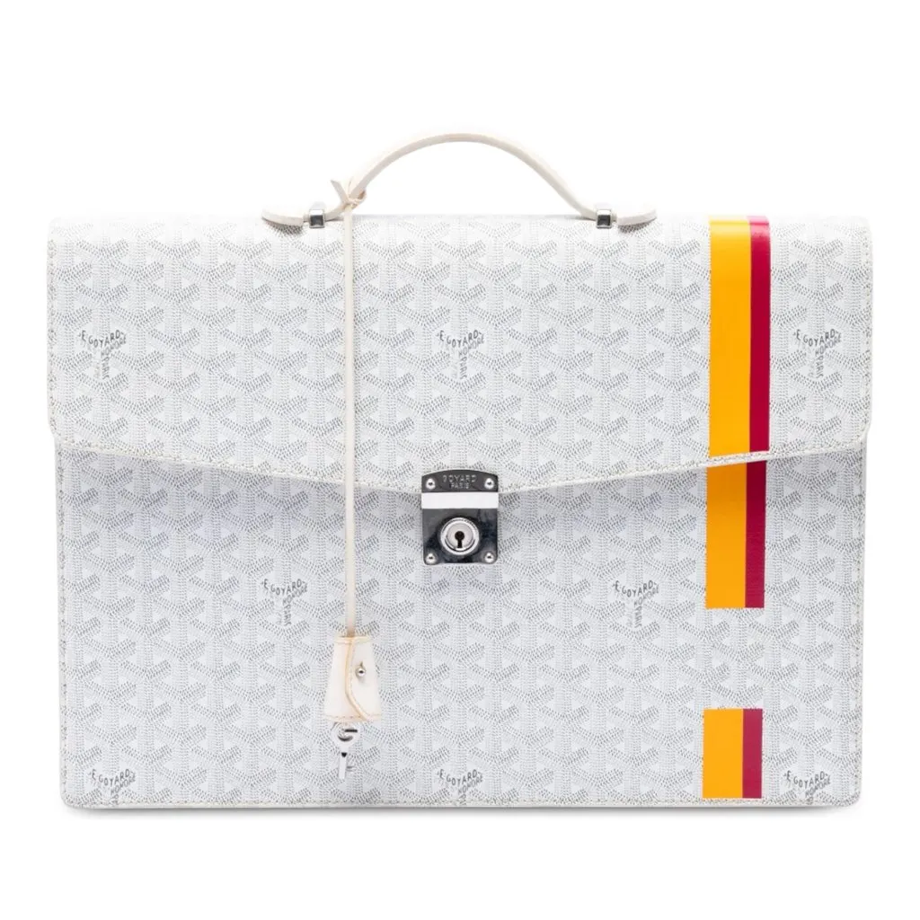 Goyard Goyardine Stripe Serviette Chypre White Very good - Front View