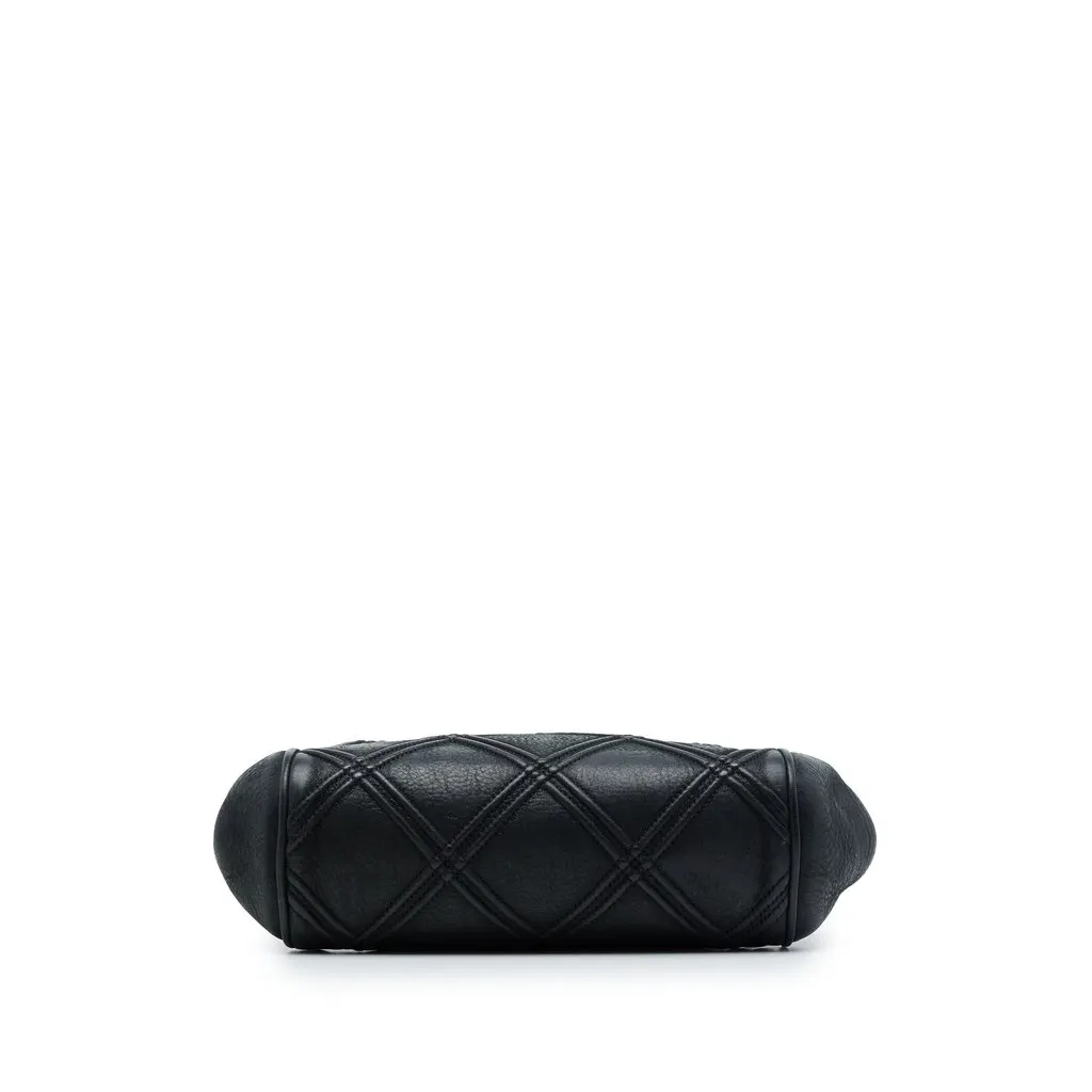 Chanel CC Quilted Lambskin Double Stitch Kiss Lock Clutch with Chain Black Leather Very good - Inside View