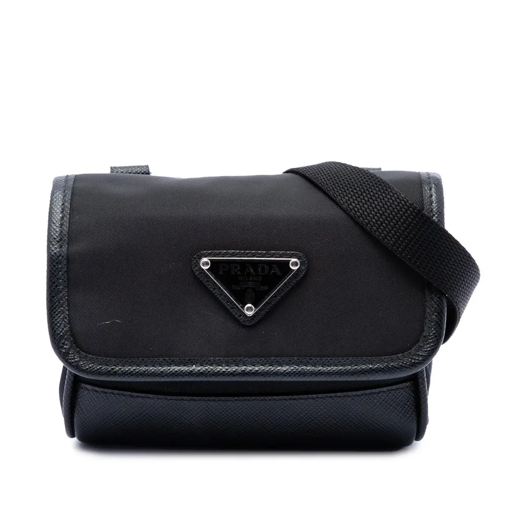 Prada Re Nylon and Saffiano Pouch Black Very good - Front View