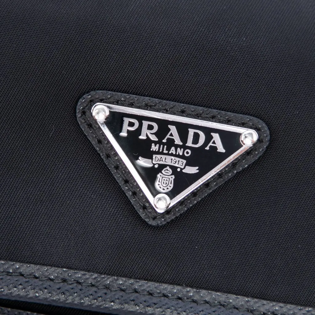 Prada Re Nylon and Saffiano Pouch Black Very good - Box View