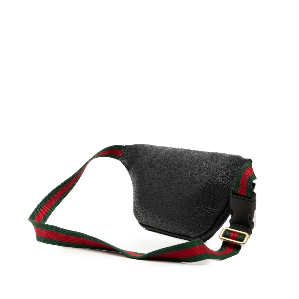 Gucci Small Grained Calfskin Web Logo Belt Bag Black Leather Very good - Back View
