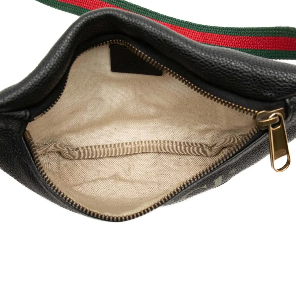 Gucci Small Grained Calfskin Web Logo Belt Bag Black Leather Very good - Model View