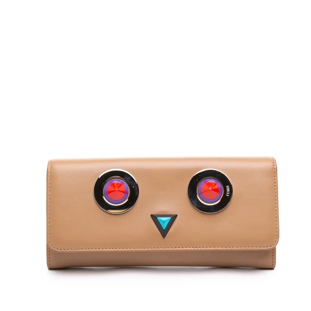 Fendi Leather Hypnoteyes Continental Wallet Beige Leather Good - Front View