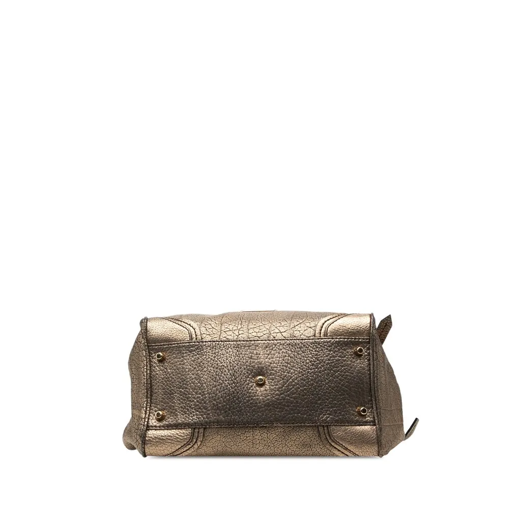 Burberry Small Metallic Grained Calfskin Saddle Stitch Canterbury Tassel Tote Gold Leather Good - Inside View
