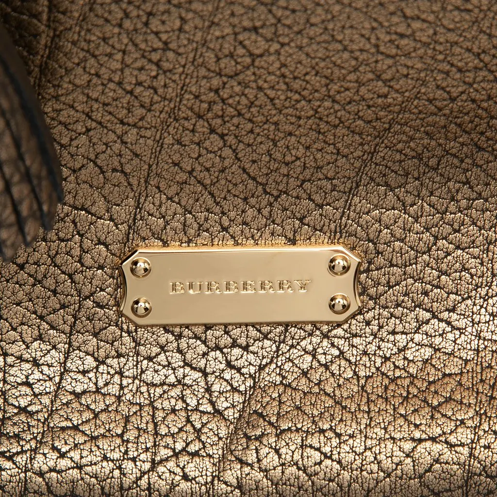 Burberry Small Metallic Grained Calfskin Saddle Stitch Canterbury Tassel Tote Gold Leather Good - Box View