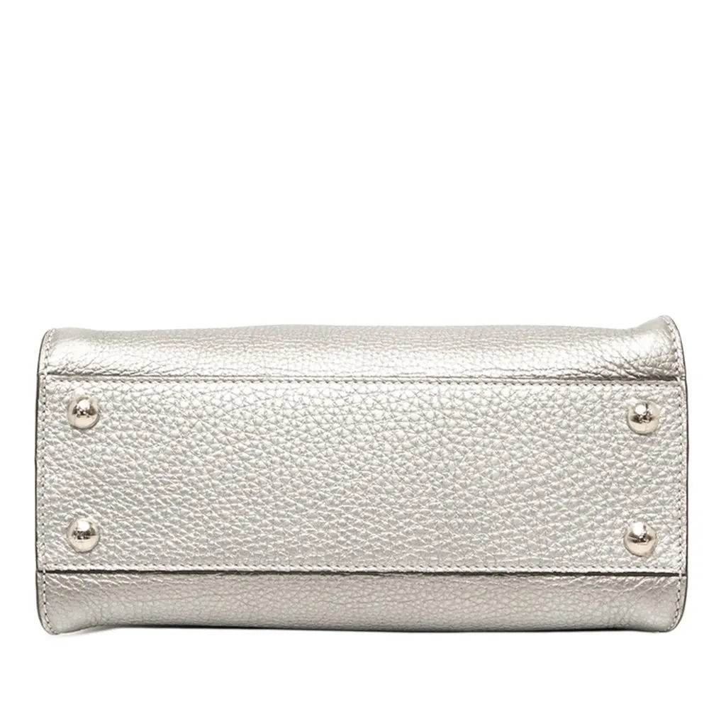 Fendi Mini Metallic Leather Selleria Peekaboo Iconic Satchel Silver Leather Good - Inside View