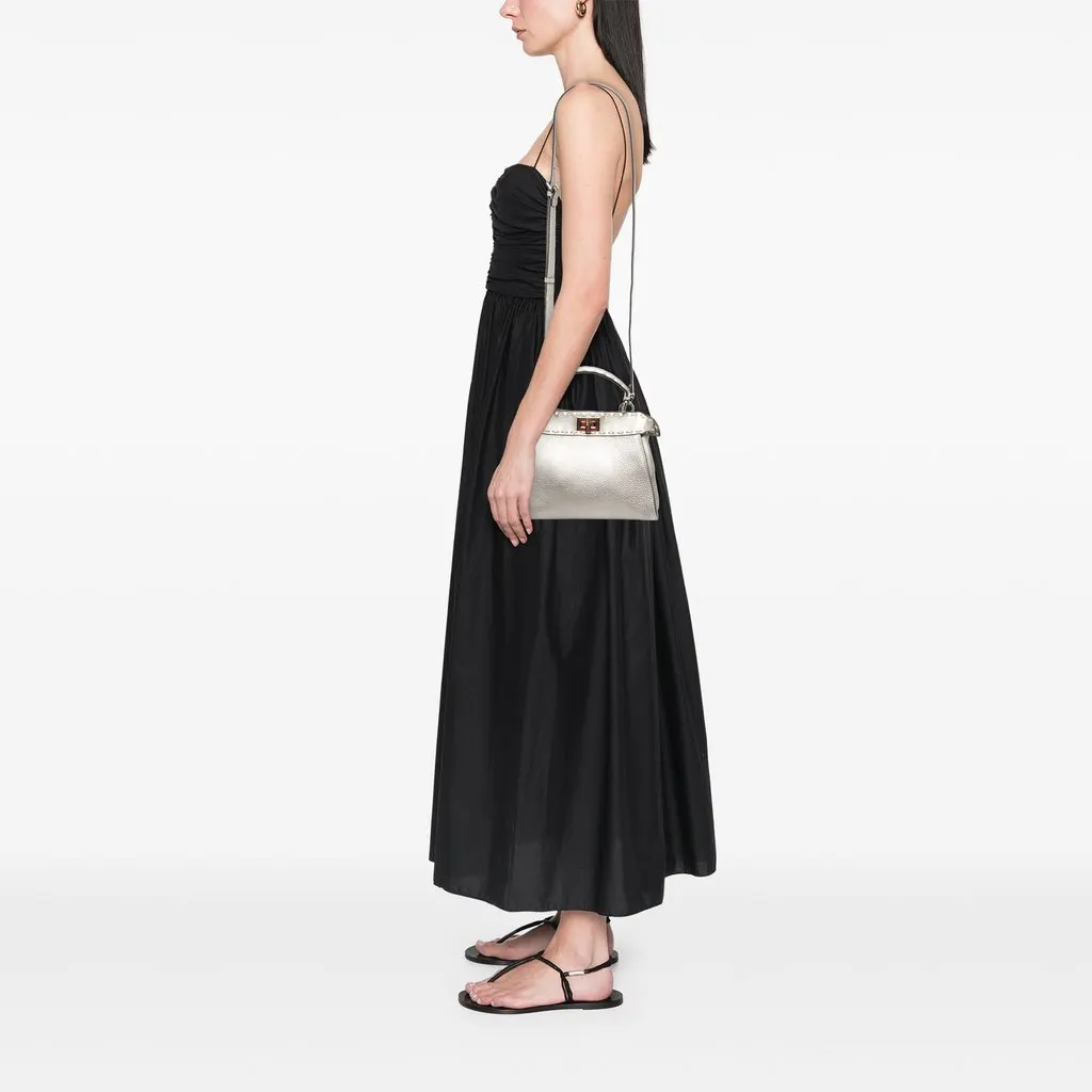 Fendi Mini Metallic Leather Selleria Peekaboo Iconic Satchel Silver Leather Good - Box View