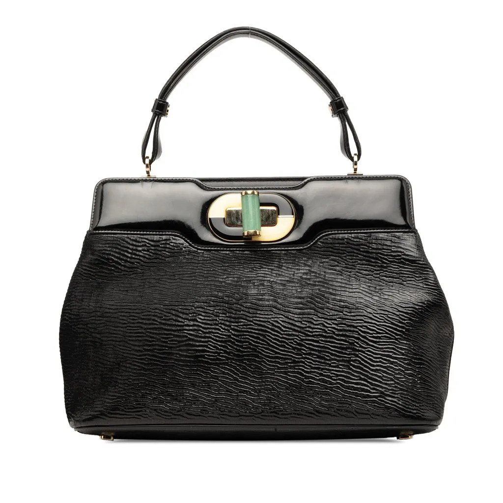 Bvlgari Isabella Rossellini Wrinkled Patent Top Handle Bag Black Leather Very good - Front View