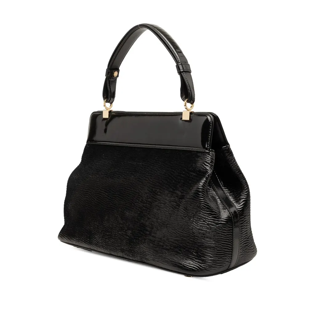 Bvlgari Isabella Rossellini Wrinkled Patent Top Handle Bag Black Leather Very good - Back View