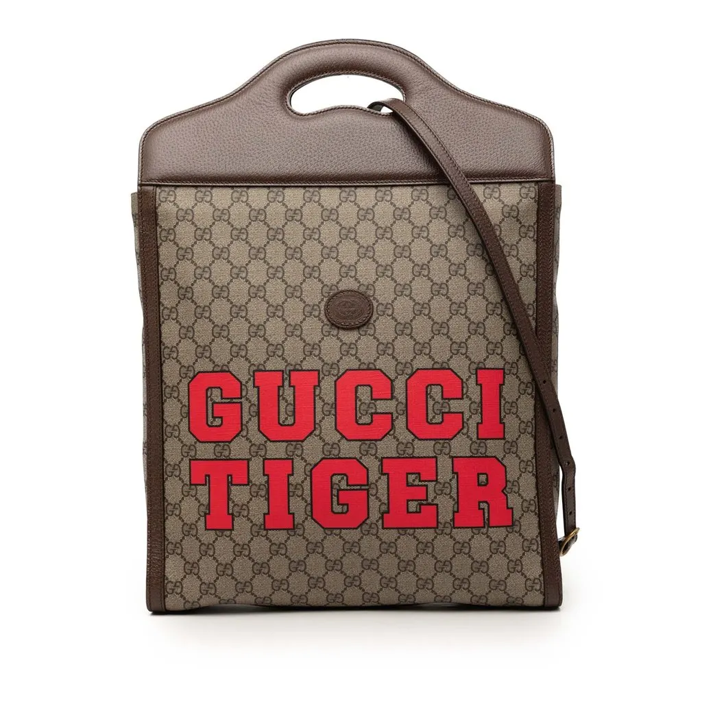 Gucci GG Supreme Web Tiger Satchel Beige Very good - Front View
