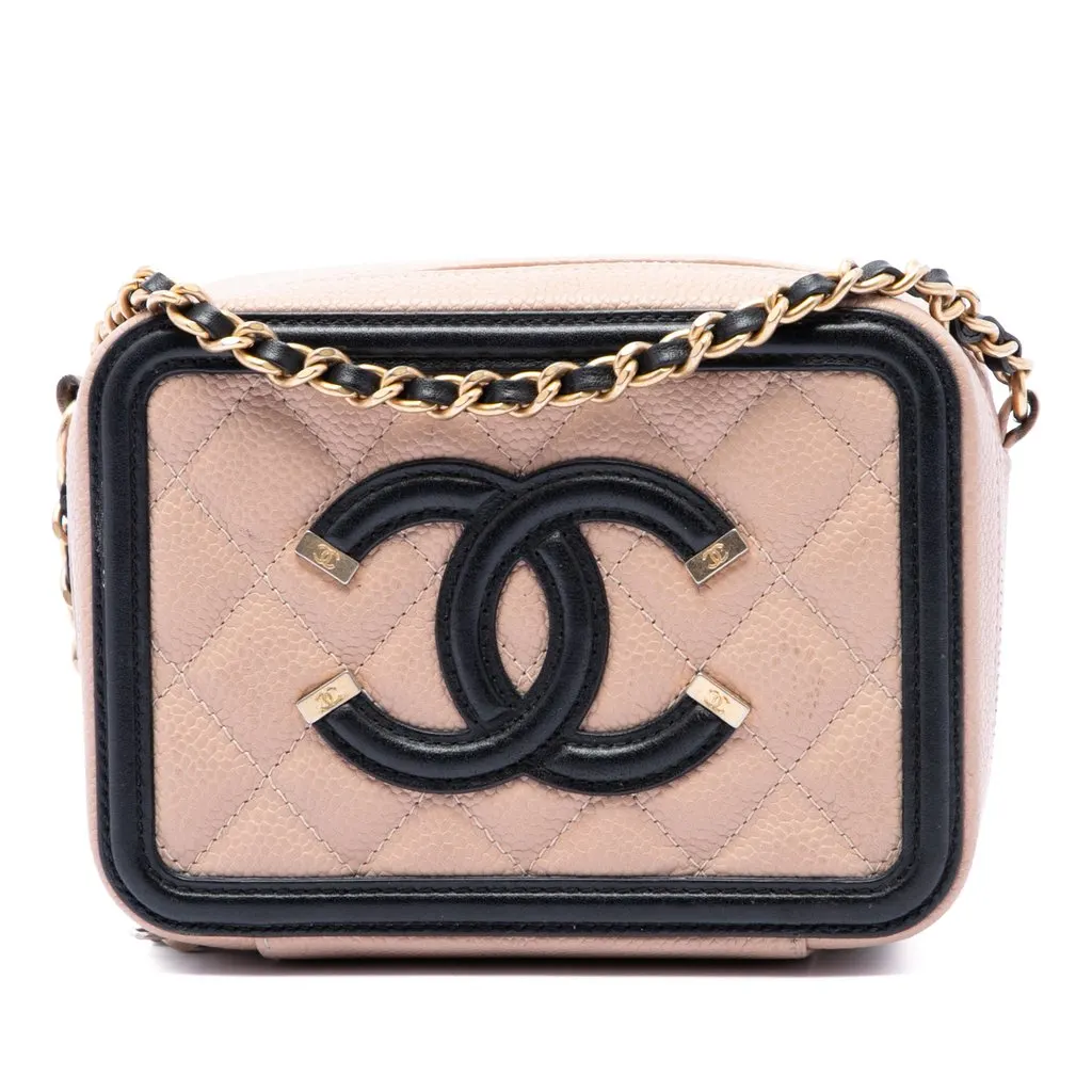 Chanel Mini Caviar CC Filigree Crossbody Beige Leather Very good - Front View