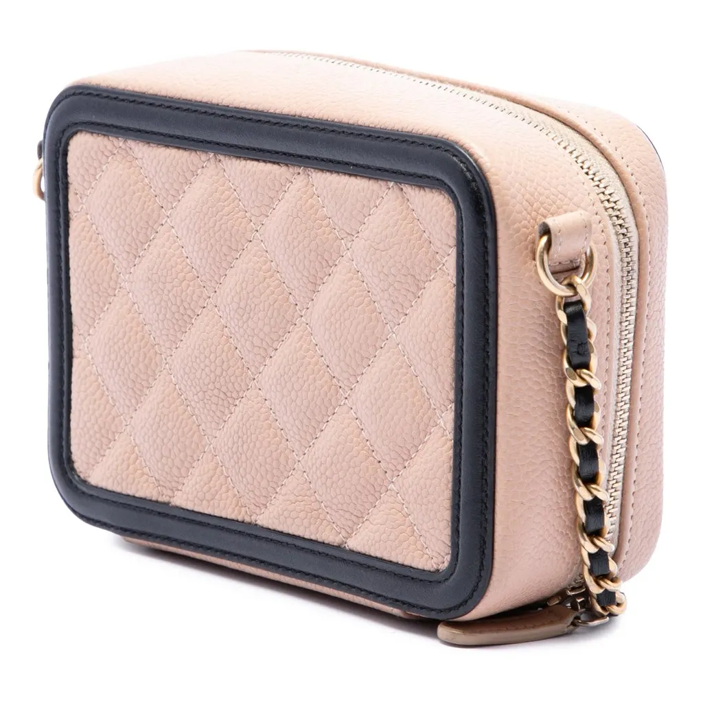 Chanel Mini Caviar CC Filigree Crossbody Beige Leather Very good - Back View
