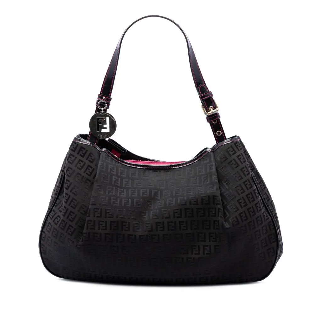 Fendi Zucchino Canvas Shoulder Bag Black Very good - Front View