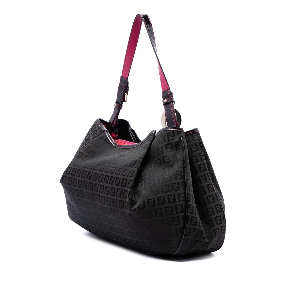 Fendi Zucchino Canvas Shoulder Bag Black Very good - Back View