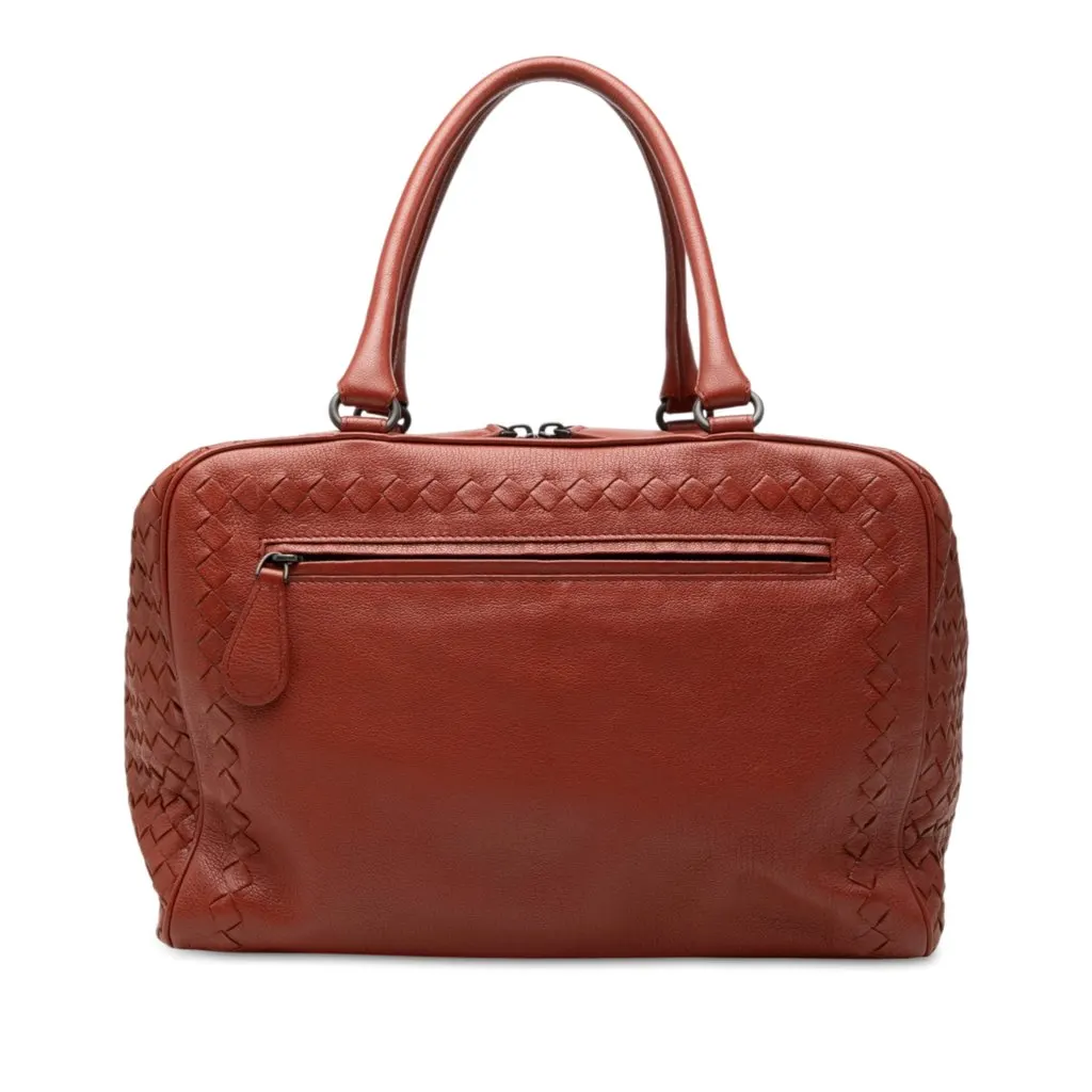 Bottega Veneta Medium Intrecciato Trimmed Goatskin Madras Brera Handbag Brown Leather Very good - Front View