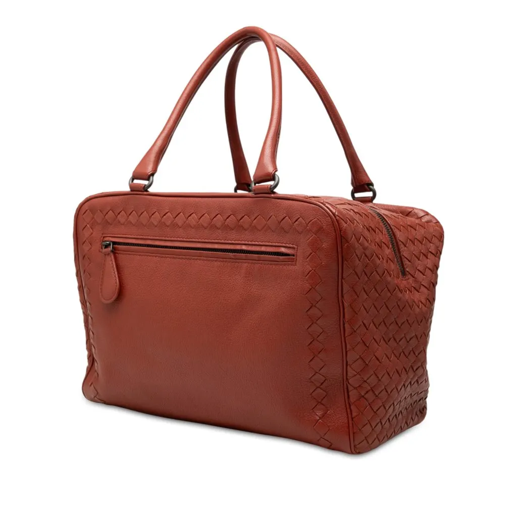 Bottega Veneta Medium Intrecciato Trimmed Goatskin Madras Brera Handbag Brown Leather Very good - Back View
