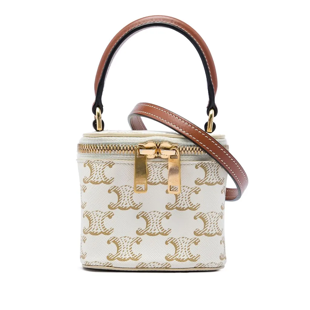 Celine Mini Triomphe Coated Canvas Vanity Case White Canvas Very good - Front View