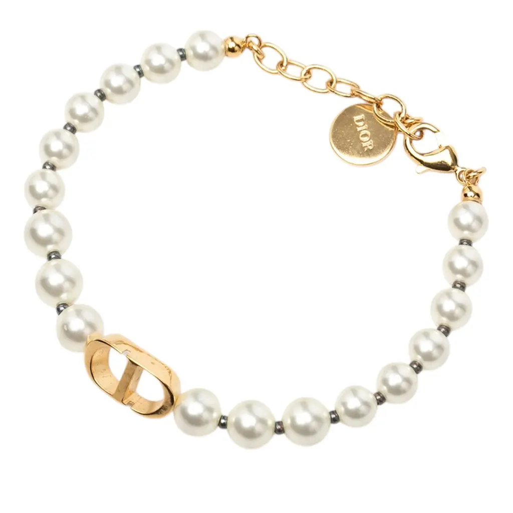 Dior Gold Plated Resin Pearl 30 Montaigne Bracelet Gold Metal Very good - Back View