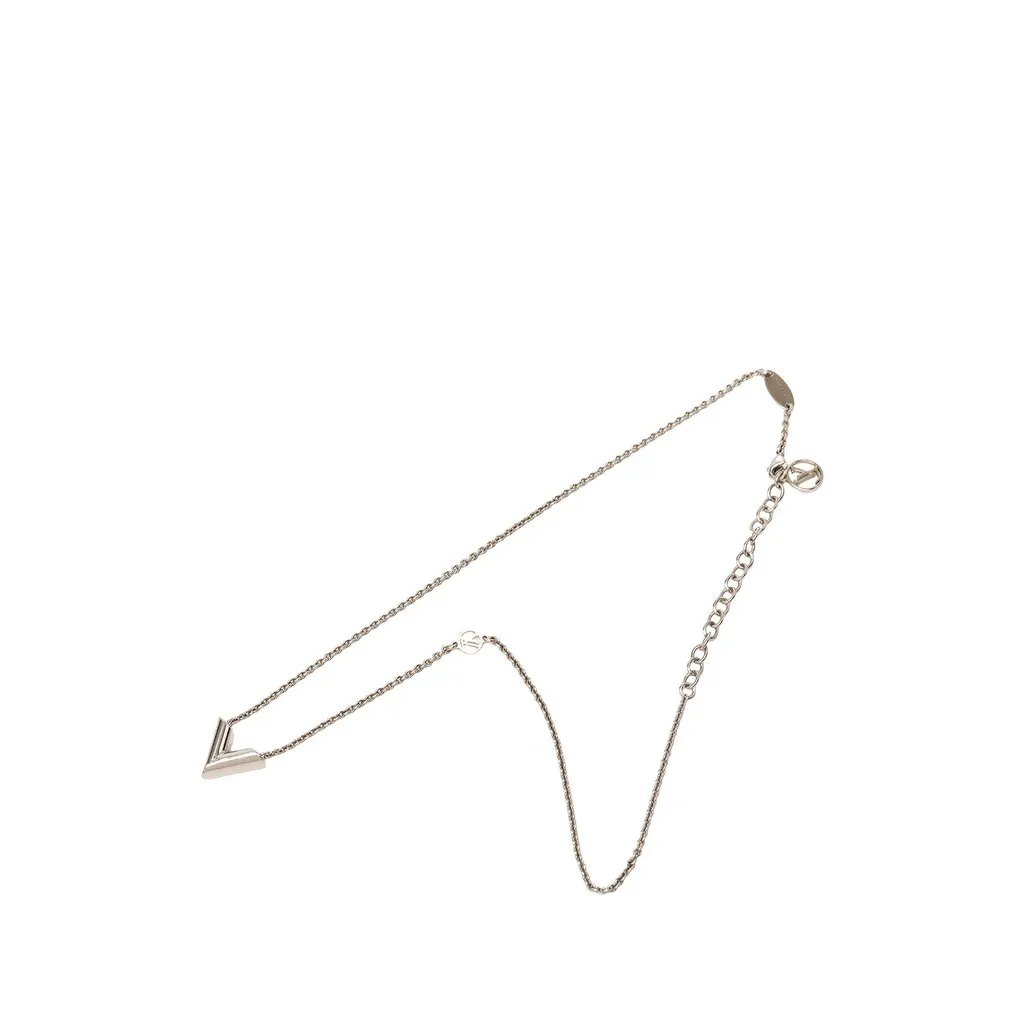 Louis Vuitton Brass Essential V Supple Necklace Silver Metal Very good - Front View