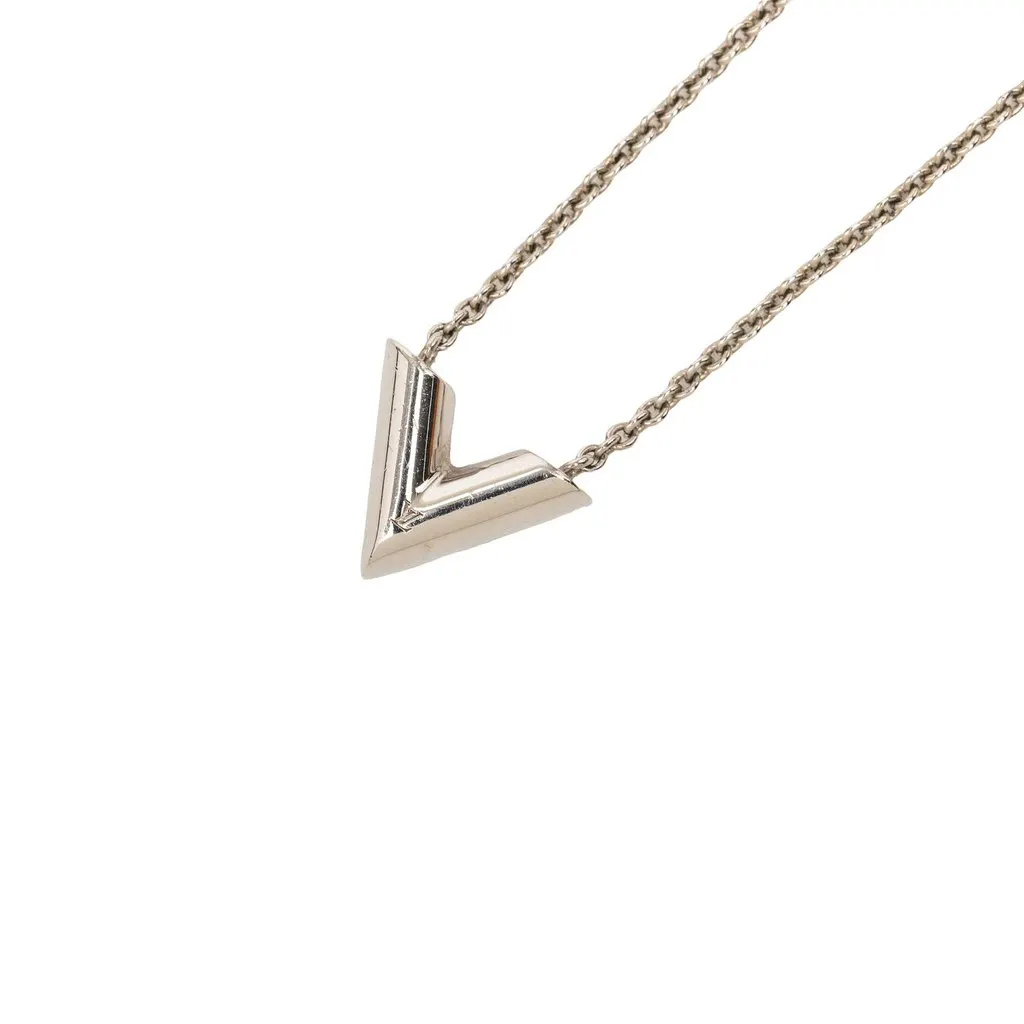 Louis Vuitton Brass Essential V Supple Necklace Silver Metal Very good - Model View