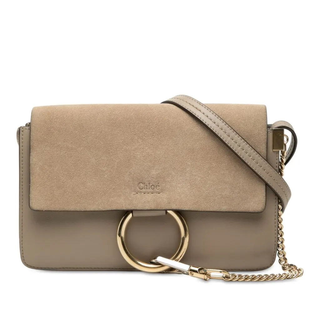 Chloé Small Suede and Calfskin Faye Crossbody Brown Leather Good - Front View
