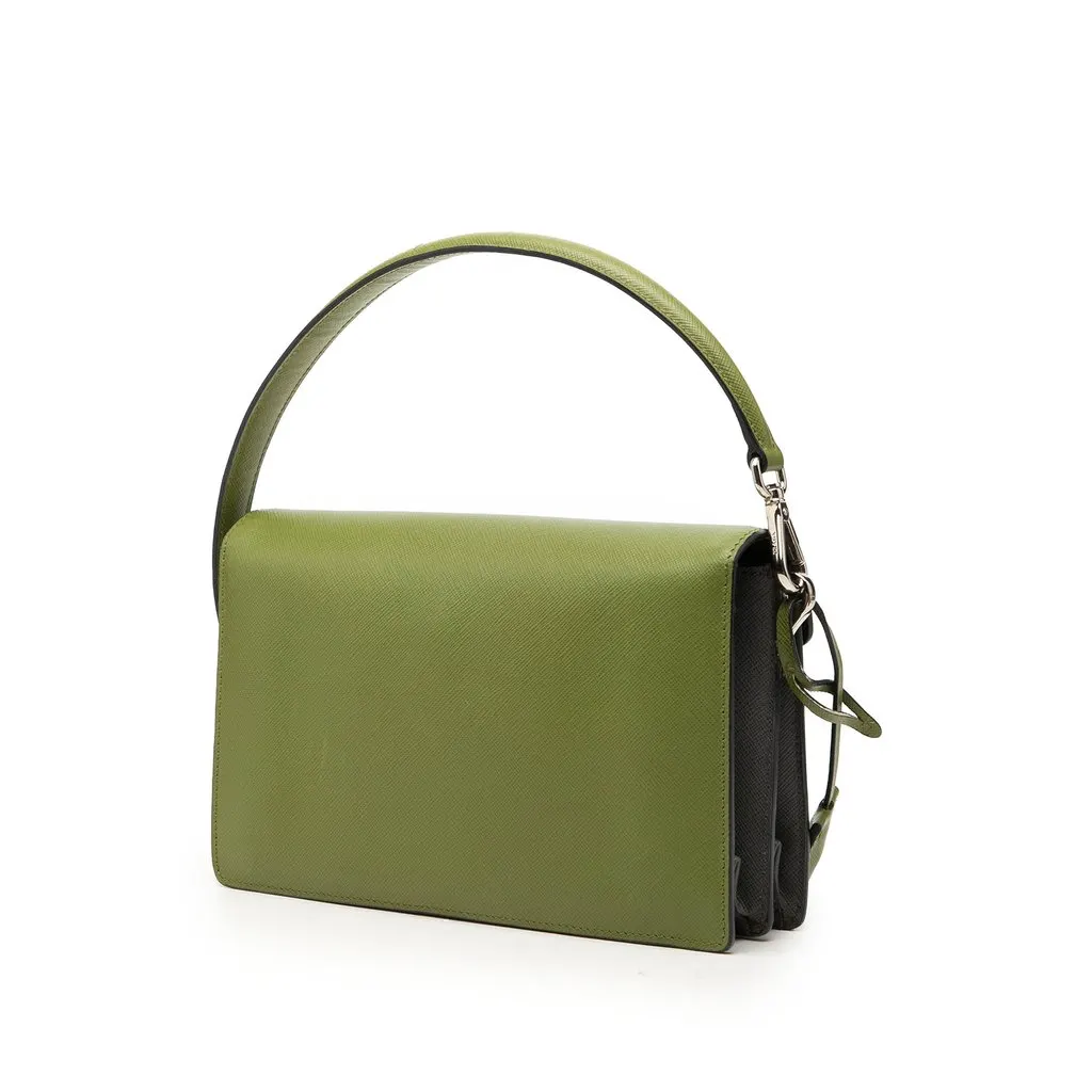 Prada Bicolor Saffiano Lux Sound Lock Satchel Green Leather Very good - Back View