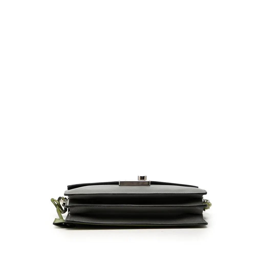 Prada Bicolor Saffiano Lux Sound Lock Satchel Green Leather Very good - Inside View